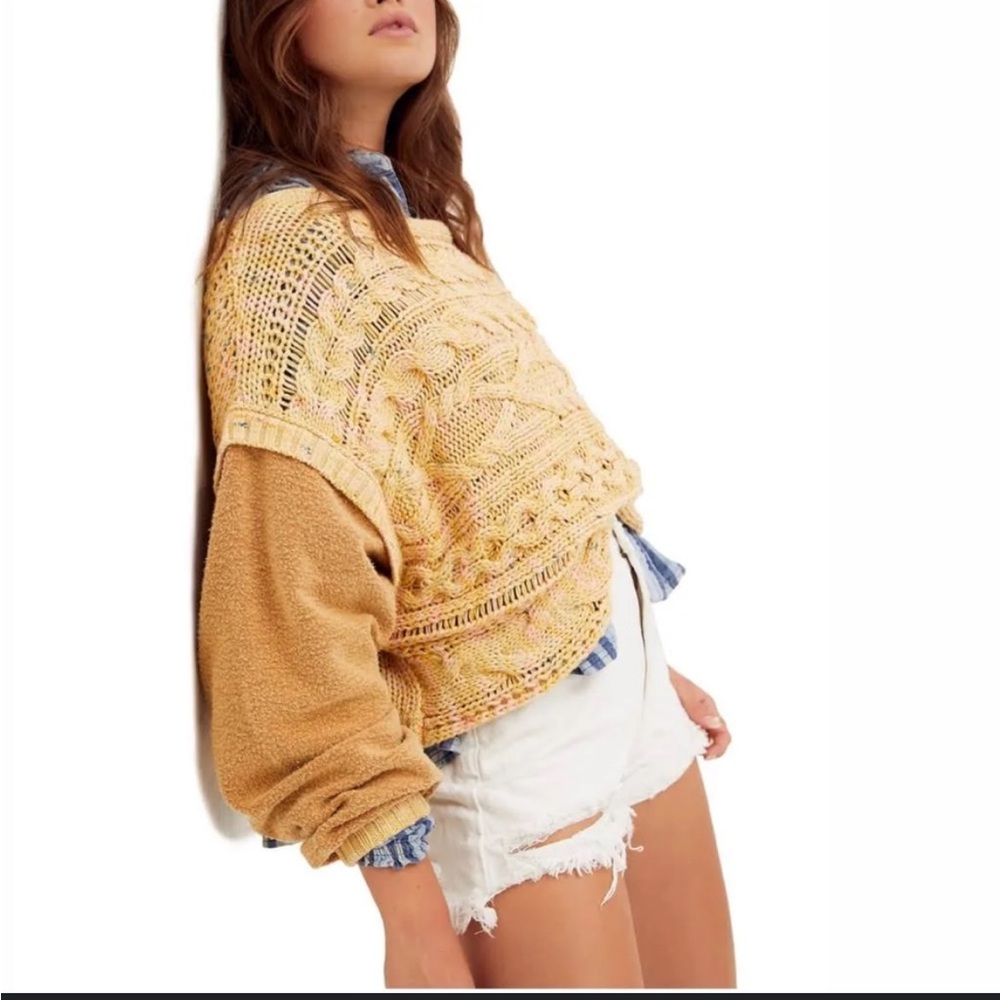 FREE PEOPLE Honey Cable Knit Pullover Confetti Sweater Layered Look Size XS NWT